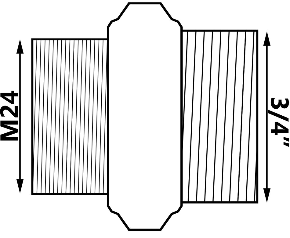 3/4" Inch Male BSP x M24 Male Connection Nipple Reducer Union Chrome Brass