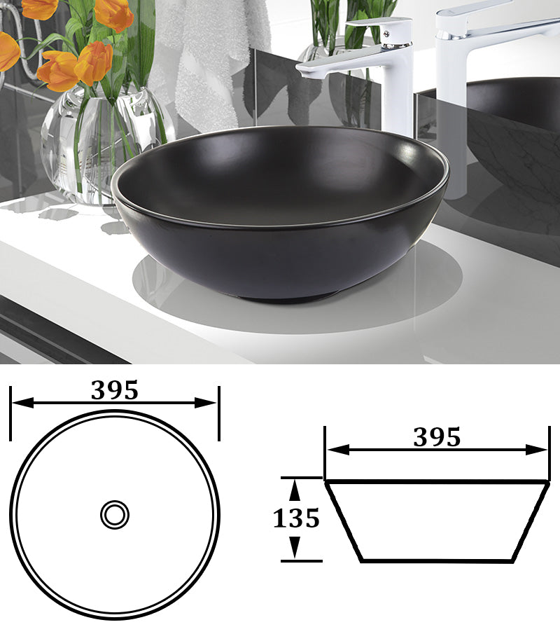Round Black Ceramic Over Counter Washbasin Bathroom Table Top Basin