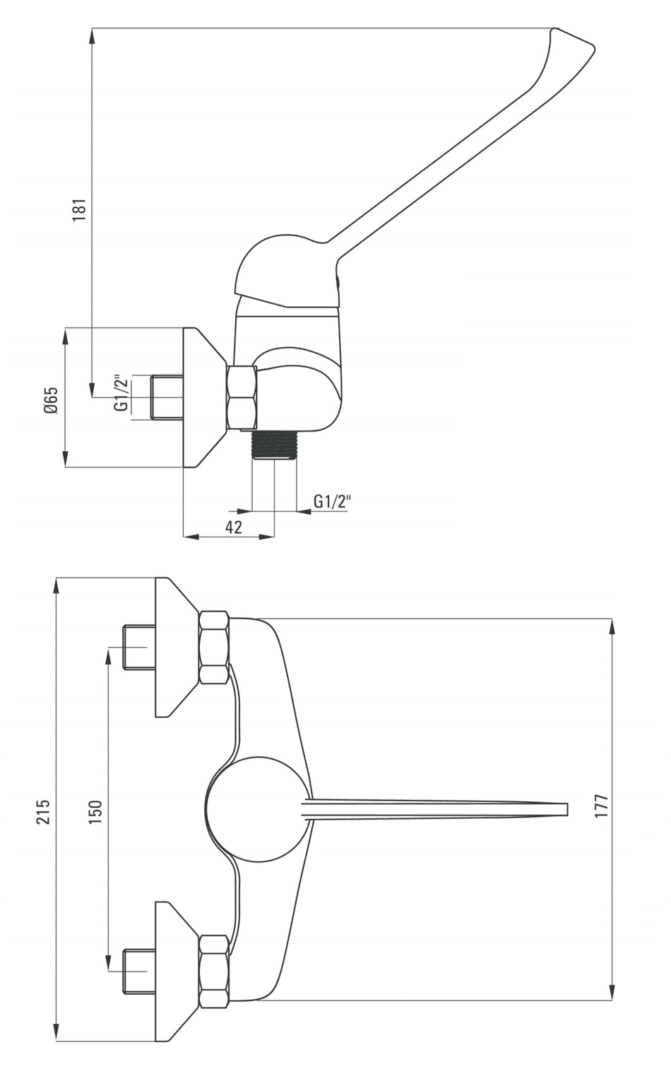 Extended Lever Chrome Plated Wall Mounted Tap Shower Mixer Easy Usable