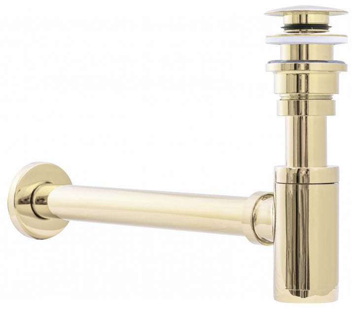 Shiny Golden Colour Brass Waste Bottle Basin Trap + Click-Clack Sink Drain