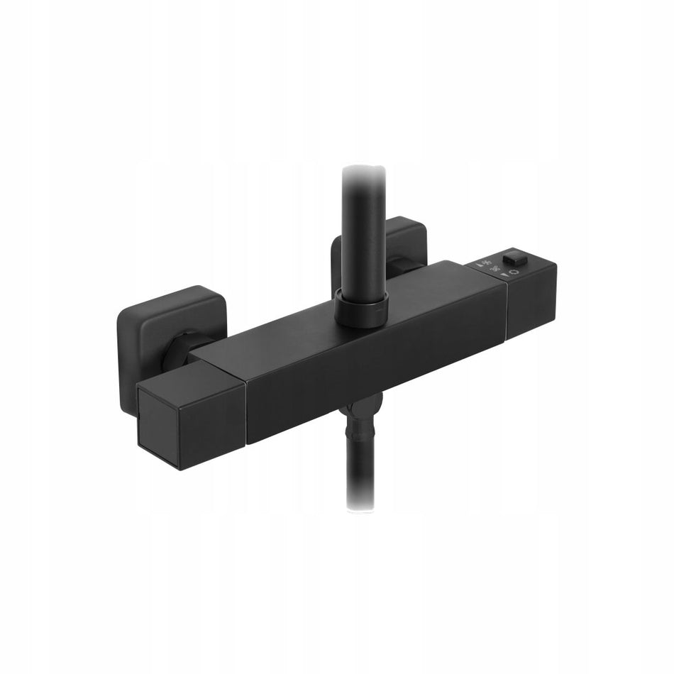 Square Rainfall Black Brass Shower Column Wallmounted Thermostatic Mixer