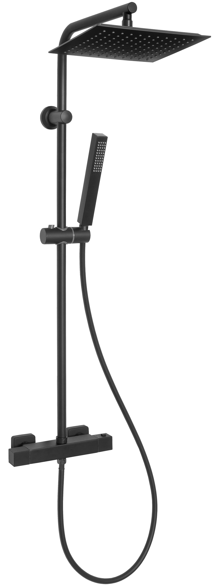 Square Rainfall Black Brass Shower Column Wallmounted Thermostatic Mixer