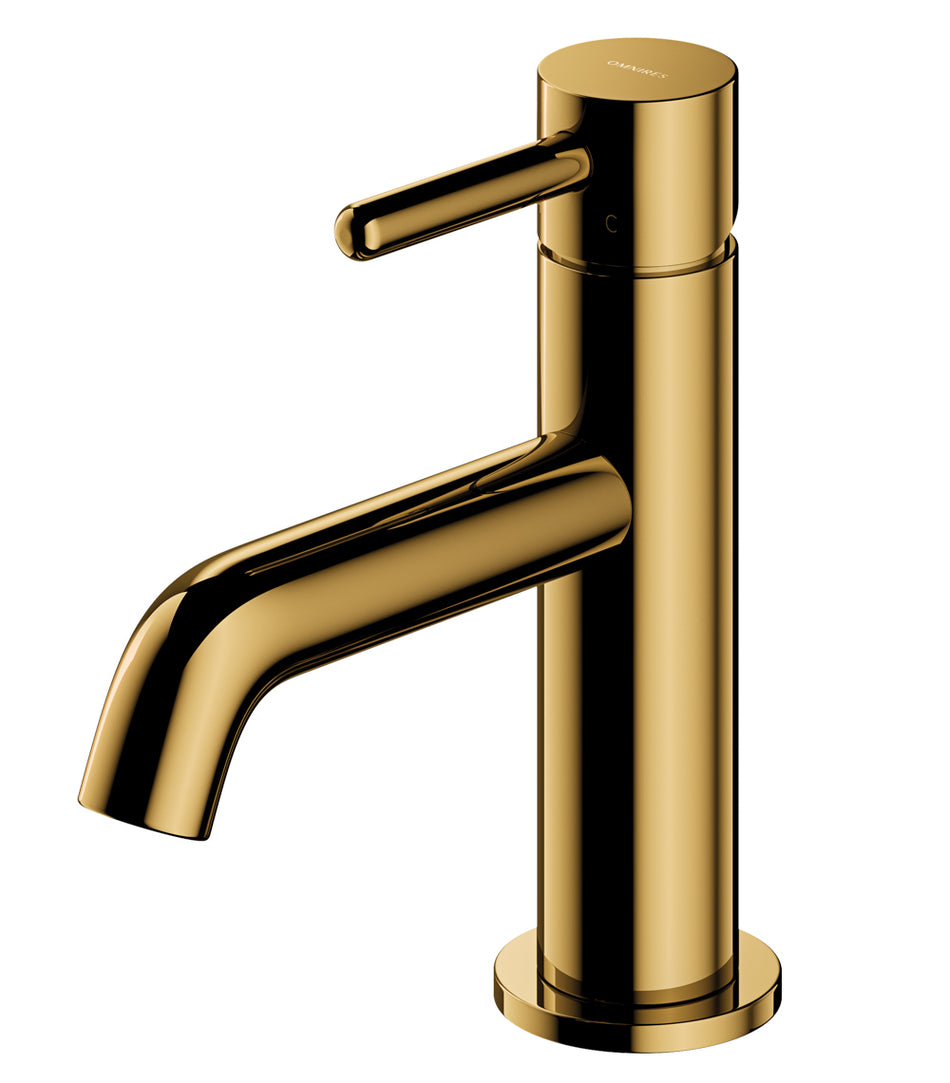 Gold Coloured Brass Bathroom Basin Faucet Standing Mixer Tap Single Lever Tap