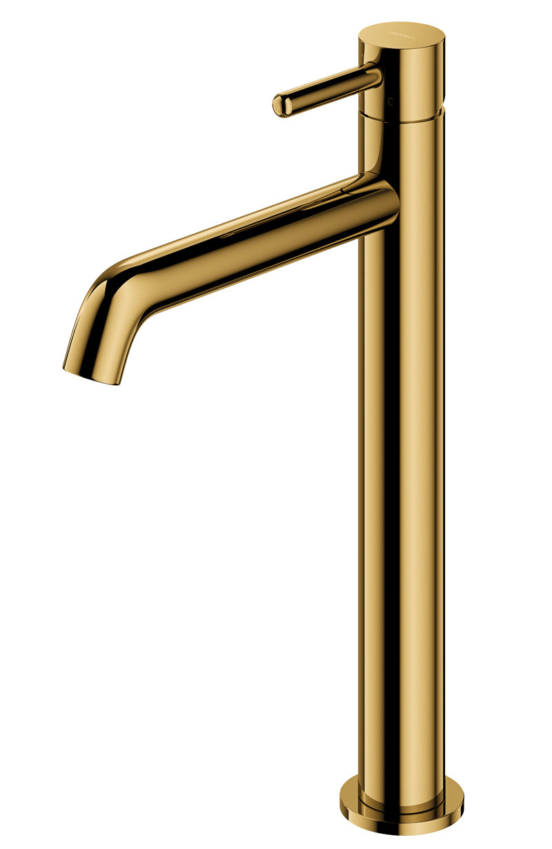 Gold Coloured Brass Bathroom Basin Faucet Standing Tall Mixer Tap Single Lever
