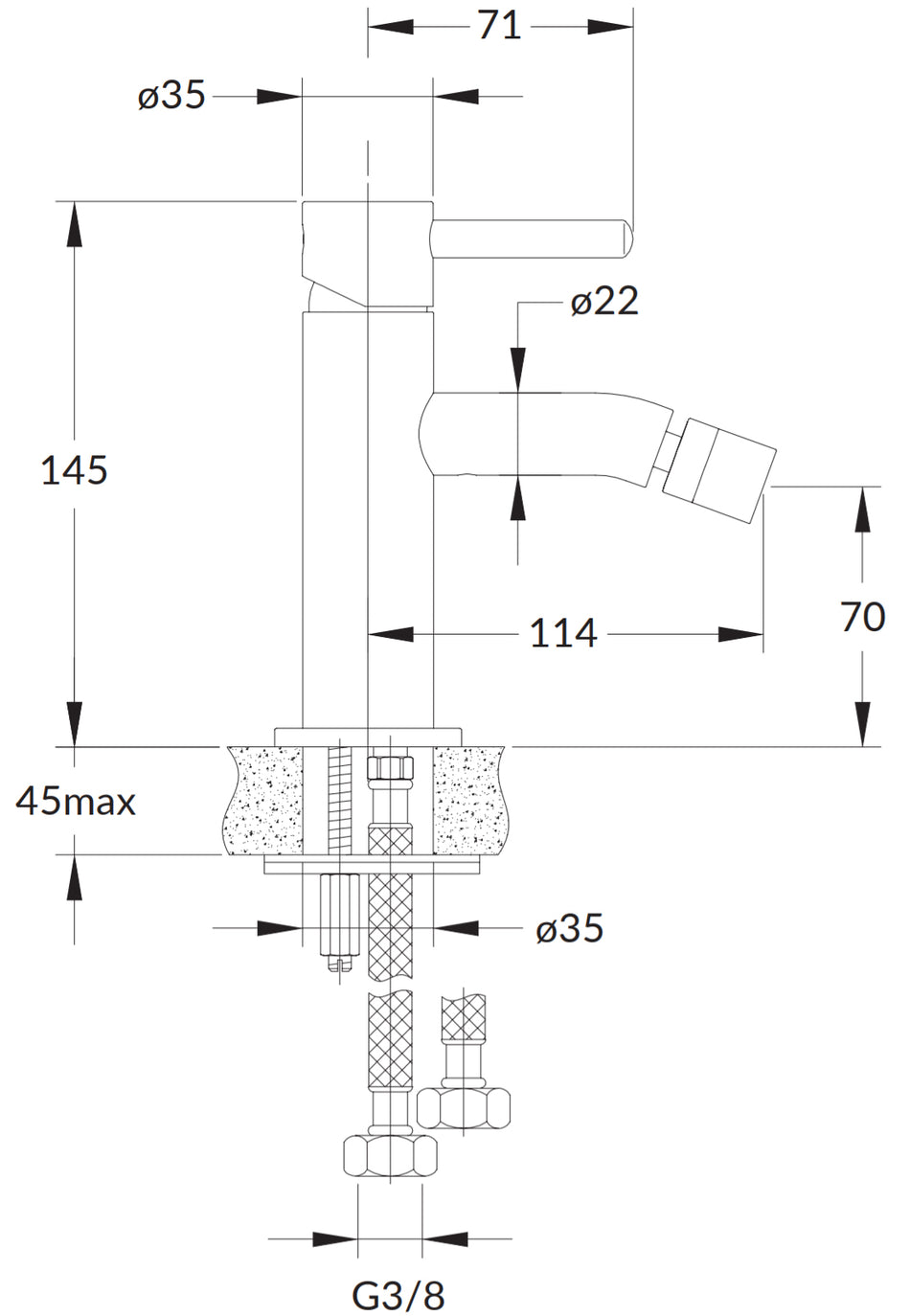 Gold Coloured Brass Bathroom Bidet Faucet Standing Mixer Tap Single Lever Tap