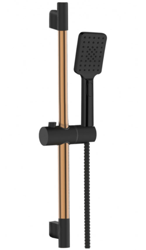 Black/Rose Gold Shower Bar Head Riser Rail Bathroom Handshower Column Set