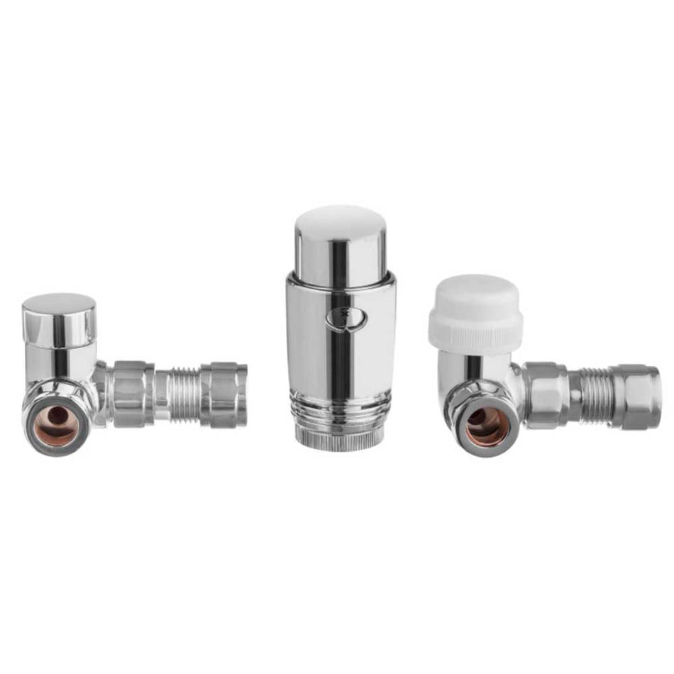 Chrome Axial Thermostatic Angled Set Heater PEX/Copper Radiator Connection
