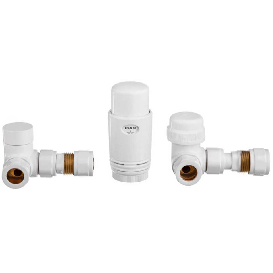White Axial Thermostatic Angled Set Heater PEX/Copper Radiator Connection
