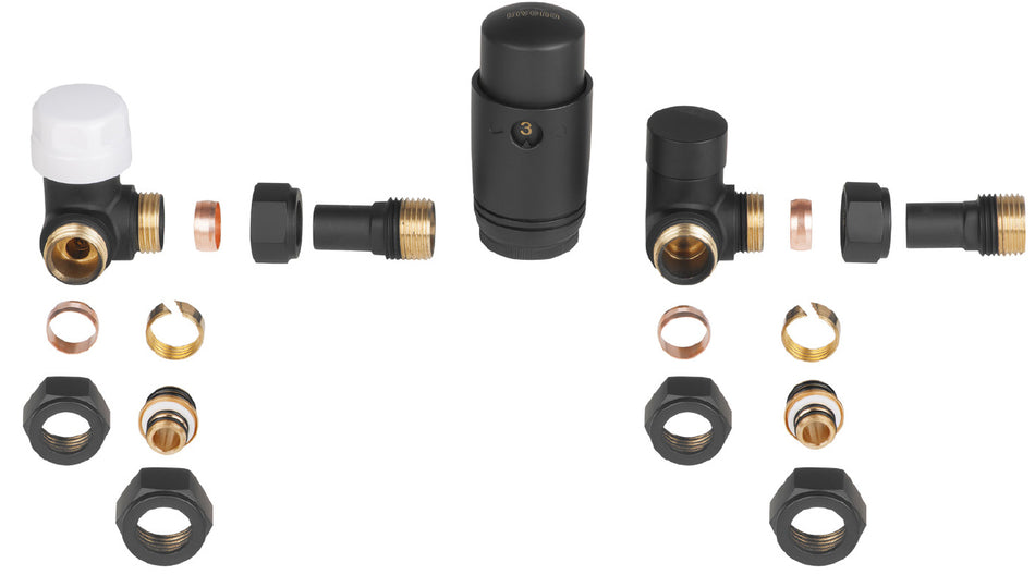 Black/Gold Axial Thermostatic Angled Set Heater PEX/Copper Radiator Connection