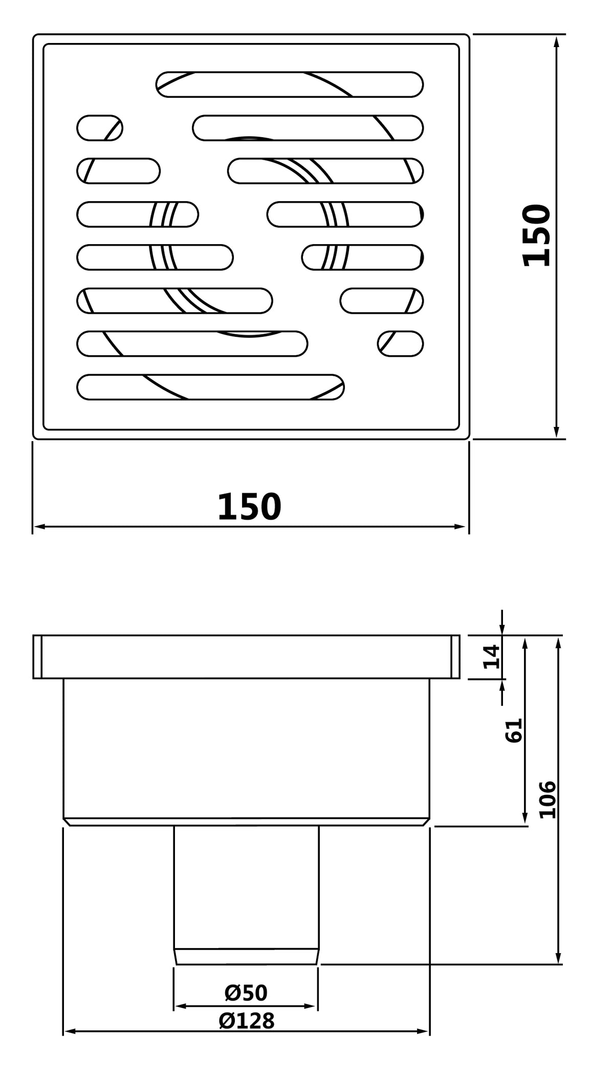 Gully Outset Bottom Outlet Stainless Steel Grid 150x150mm Floor Ground Waste Drain ...