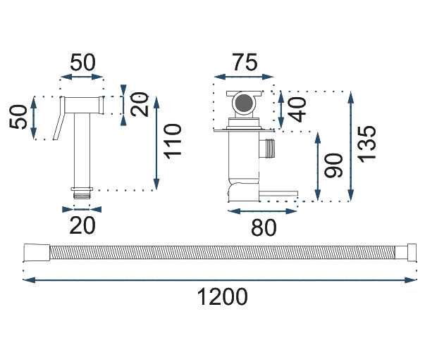 Gold Colour Finishing Brass Bidet Tap Ceramic Mixer Expendable Handle 1.2m Hose