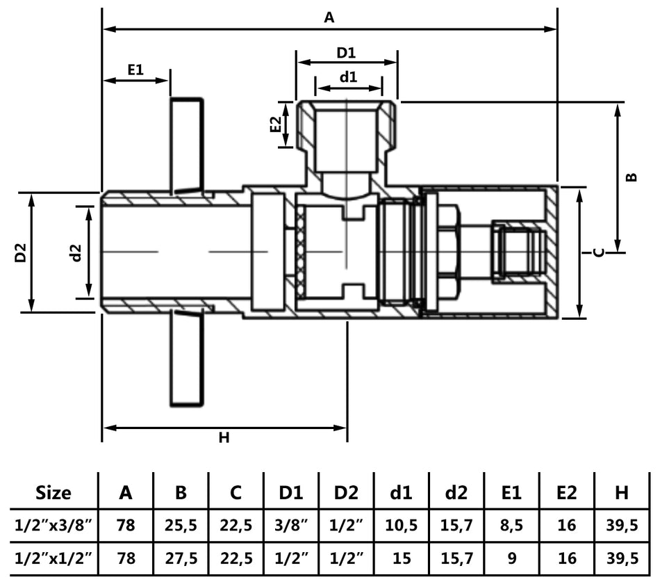 1/2" x 1/2" Inch BSP Angled Ceramic Head Valve Chromed Square Shaped Tap Connector