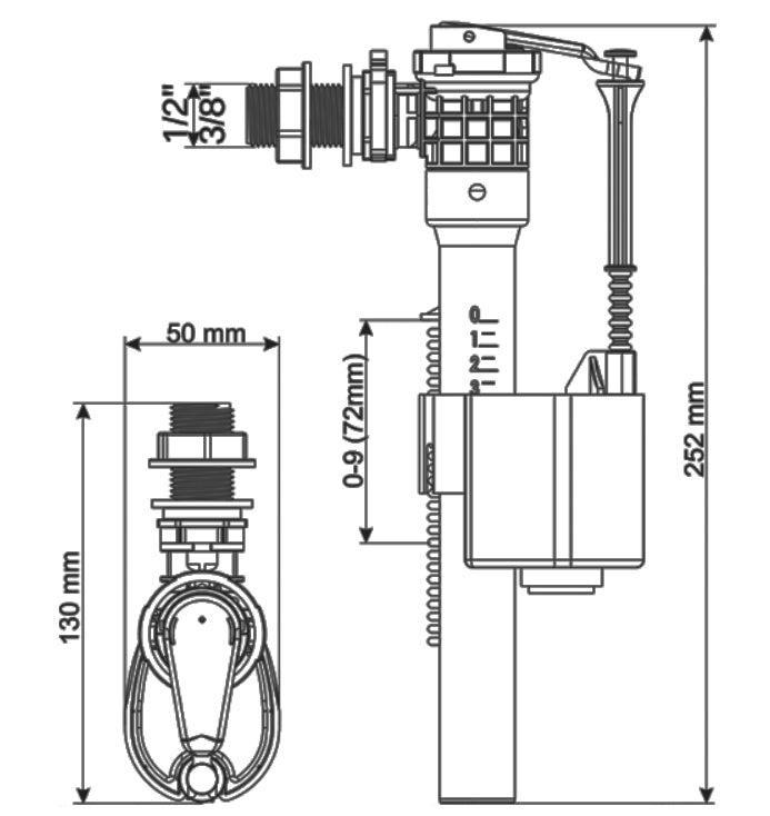 Toilet Spare Valve Side Feed Universal Size 1/2" 3/4" Inch BSP Cistern Flush