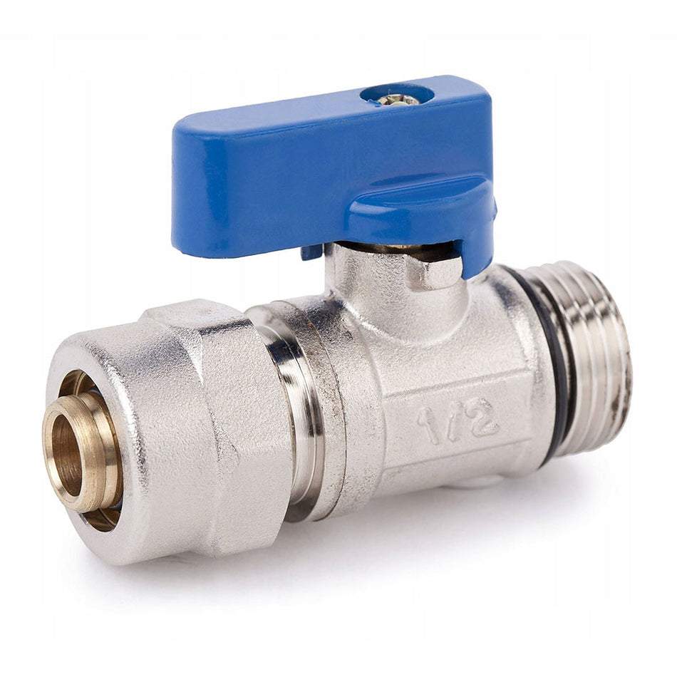 Blue Handle Cold Water PEX 16mm x 1/2" Male BSP Shut-Off Valve Compression Pipe