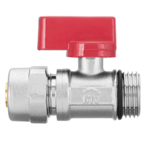 Red Handle Hot Water PEX 16mm x 1/2" Male BSP Shut-Off Valve Compression Pipe