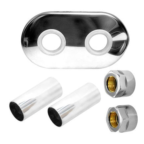 Chrome Collar +2x Cu Connectors Set Radiator Masking Decorative Heater Cover