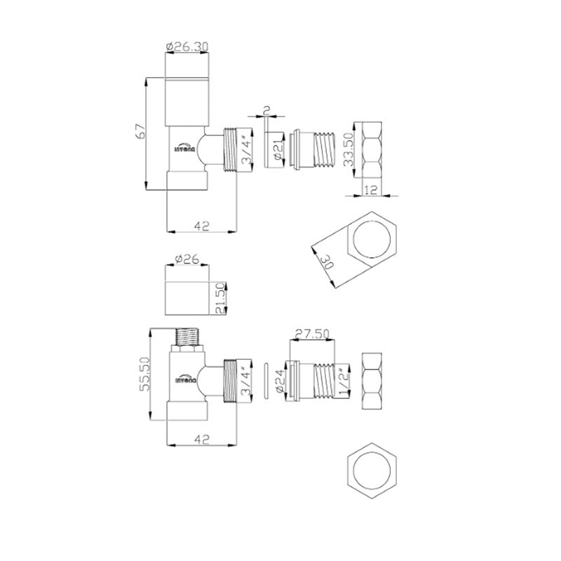 Angled Manual Set Black Finished Heater 1/2" Inch BSP Radiator Connection