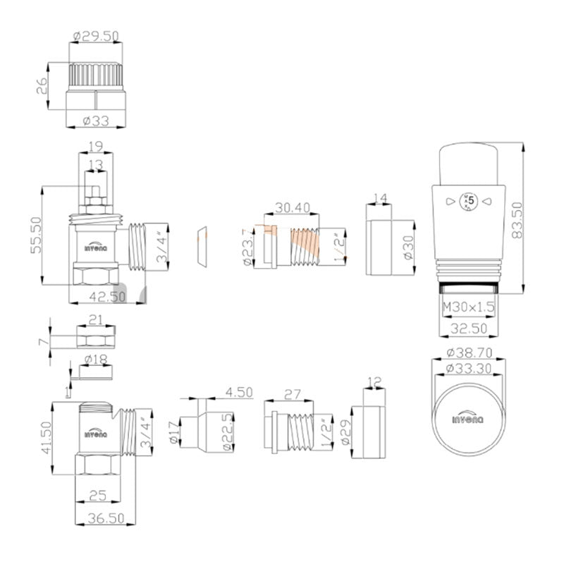 Angled Thermostatic Set Black Finished Heater 1/2" Inch BSP Radiator Connection