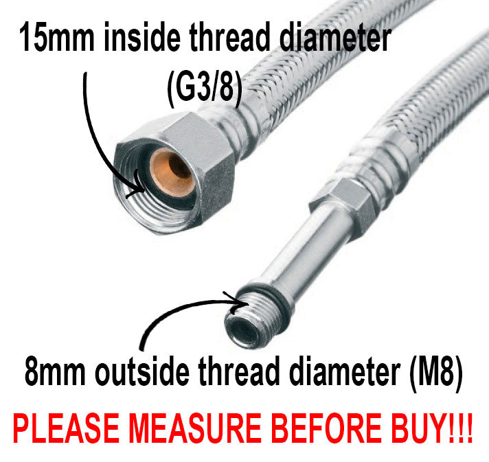 40cm Long M8 x 3/8" Inch BSP Flexible Tap Connector Faucet Tail Hose Water Pipe