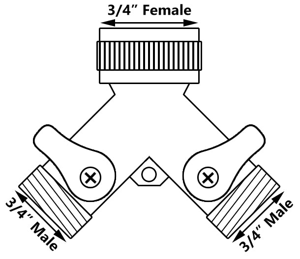 3-Way Valve Brass Water Female 3/4" Inch x Male 3/4" Inch x2 BSP Garden Tee