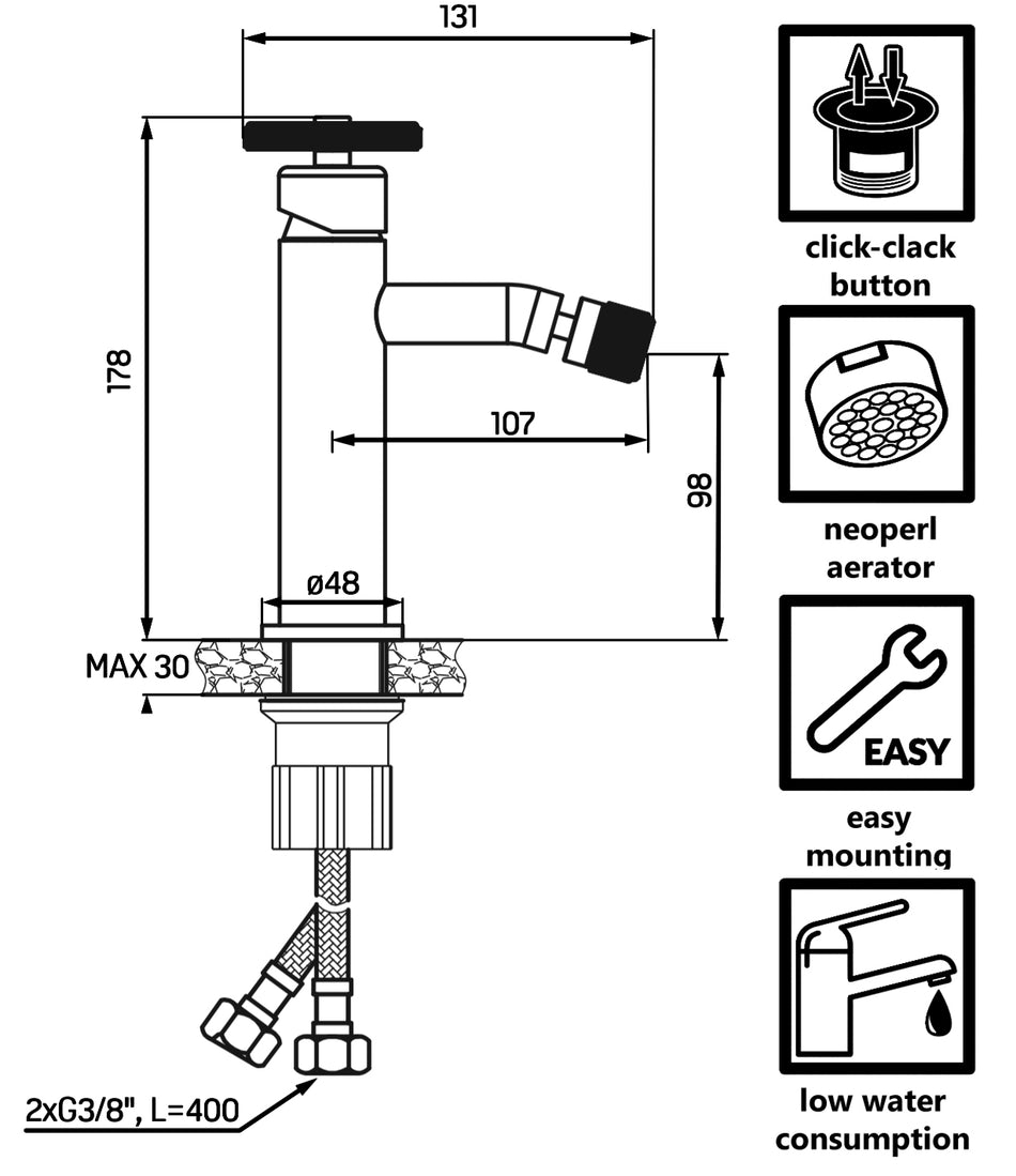 Standing Bidet Tap Industrial Black Finished Brass Retro Style Ceramic Mixer
