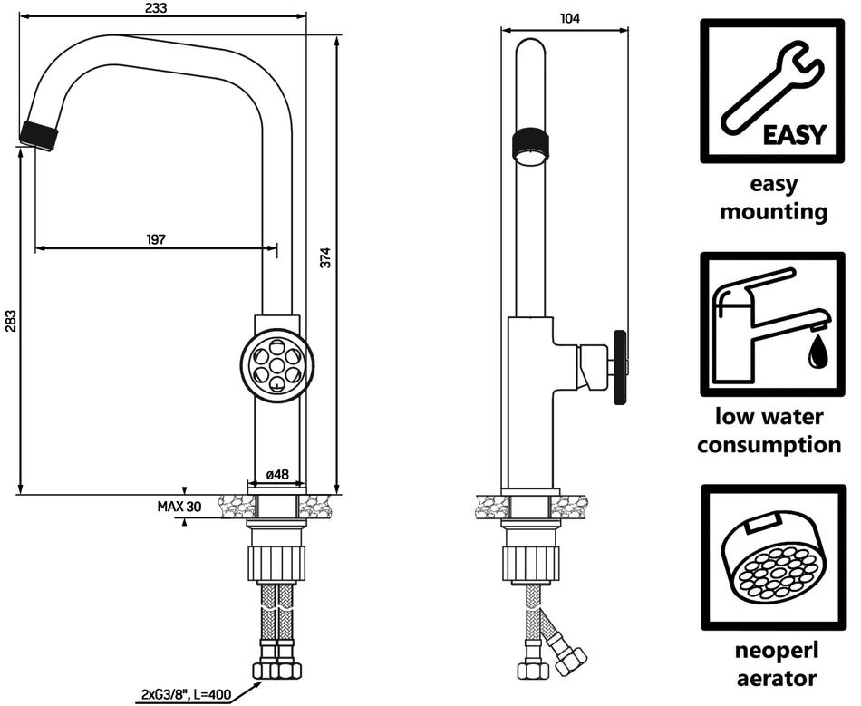Standing Kitchen Tap Industrial Black Finished Brass Retro Style Ceramic Mixer