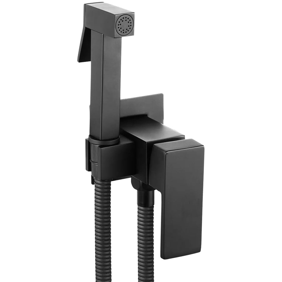 Square Shaped Bidet Tap Ceramic Mixer Expendable Handle Black Finished Brass