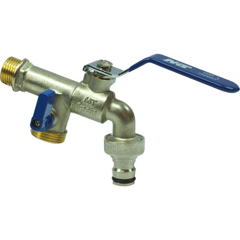 Double Garden Tap Ball Valve Quickfit Connection 1/2" x 3/4" x 3/4" Inch BSP