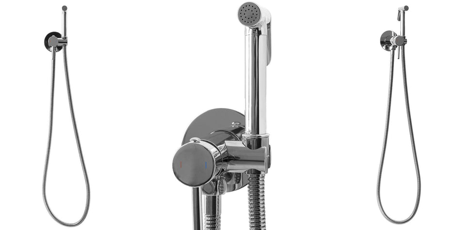 Chrome Finishing Brass Bidet Tap Ceramic Mixer Expendable Handle 1.2m Hose