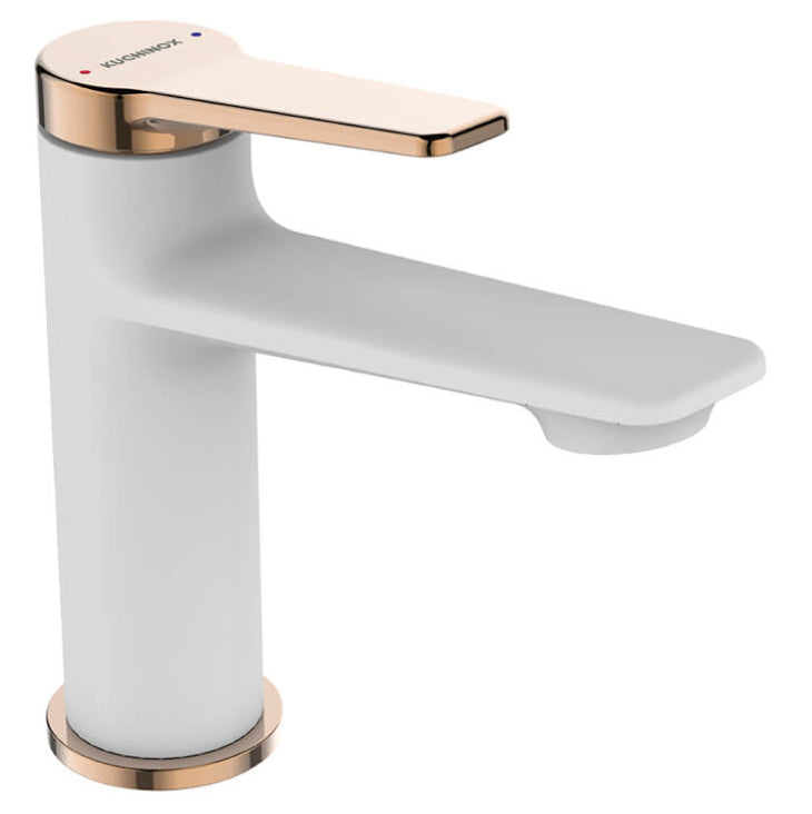 White/Rose Gold Finishing Bathroom Basin Sink Tap Single Lever Faucet Mixer