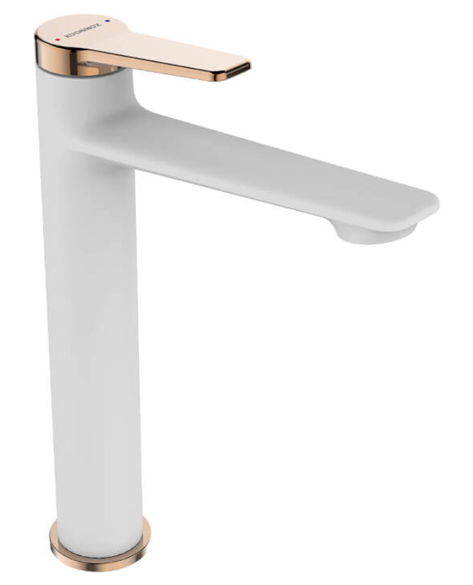 Tall White/Rose Gold Finishing Bathroom Basin Sink Tap Single Lever Faucet Mixer