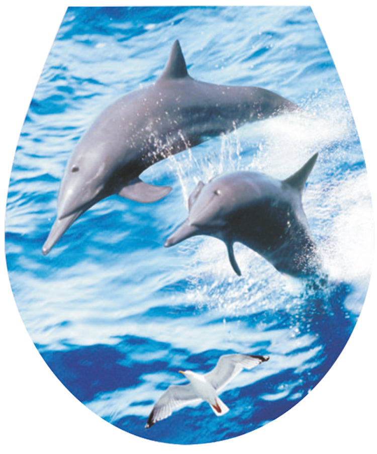 'Two Dolphins' WC Seat Sticker Toilet Lid Cover Bathroom Art 32x38cm