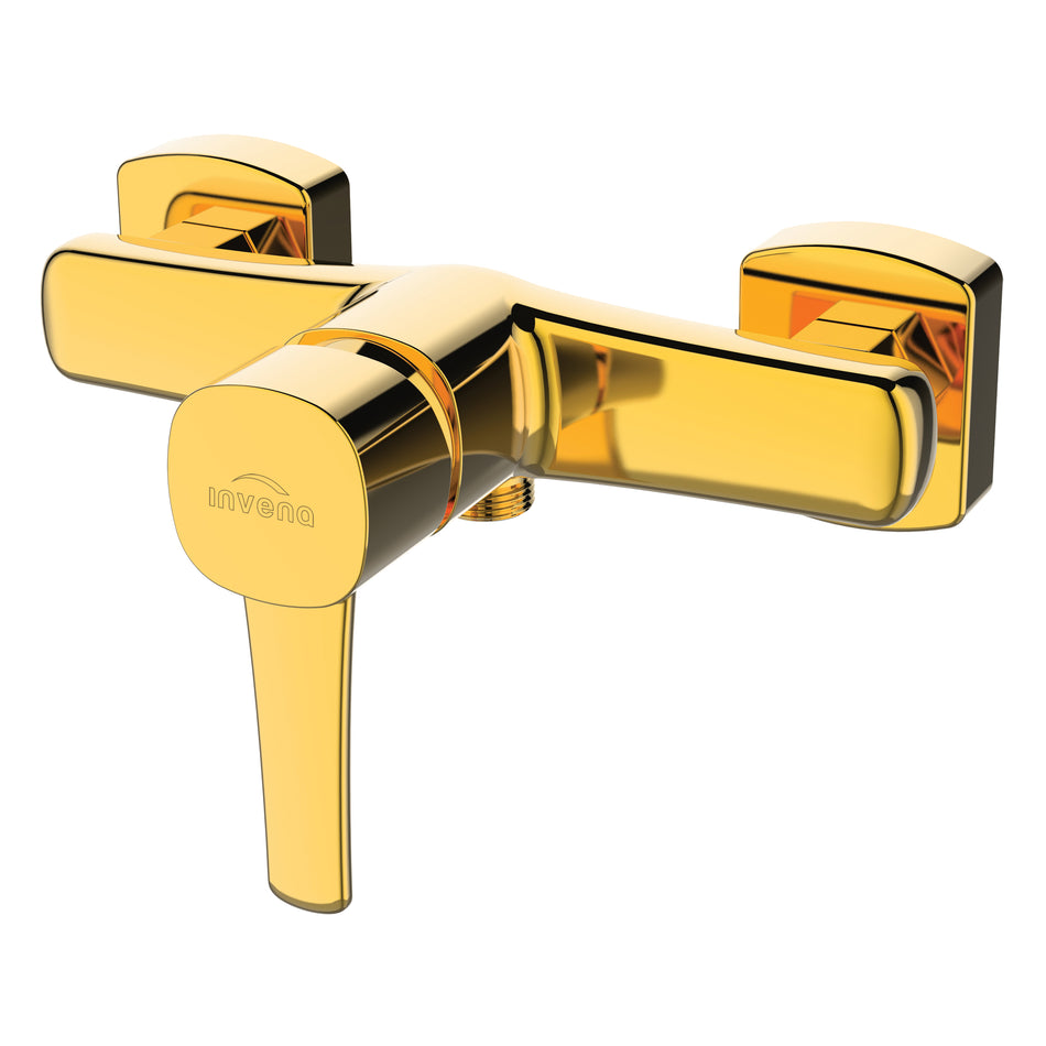 Gold Brass Bathroom Shower Faucet Single Lever Wall Mounted Mixer Tap
