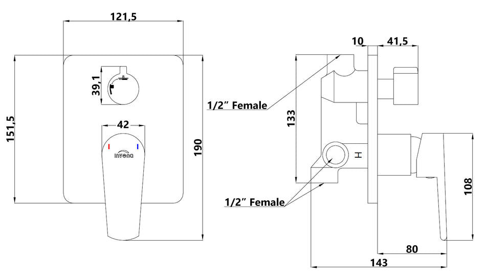 Black/Rose Gold Brass Wall Concealed Shower Mixer Simple Tap Single Lever with Handshower/Rainfall Button