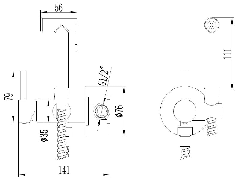 Gold Brass Wallmounted Bidet Tap Ceramic Head Mixer Expendable Handle