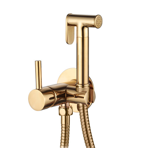 Gold Brass Wallmounted Bidet Tap Ceramic Head Mixer Expendable Handle