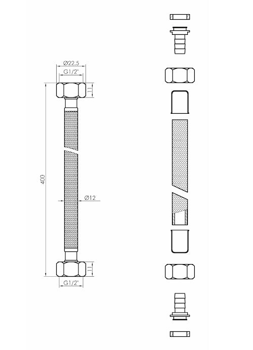 40cm 1/2" x 1/2" Inch BSP Black Nylon Braided Flexible Faucet Flush Valve Hose