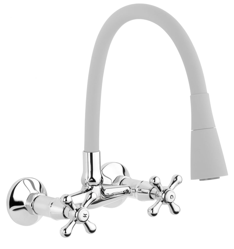 Grey Flexible Spout Chrome Kitchen Tap Wallmounted Faucet Cross Heads Mixer