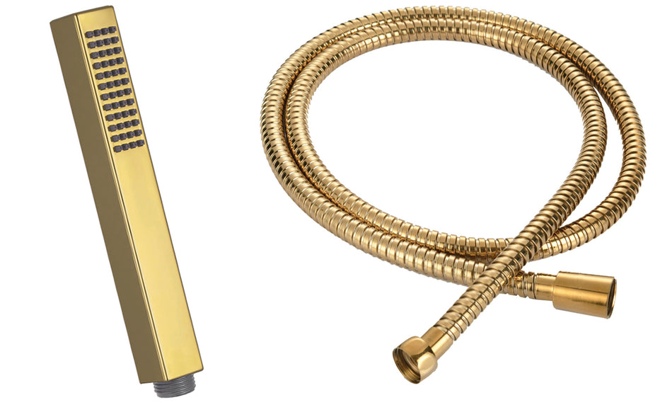 Gold Finishing Rectangle Shaped Shower Head + 150cm Hose Bathroom Replacement