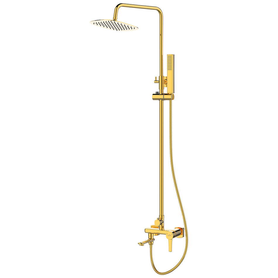 Gold Finishing Shower Set Rainfall Bathroom Mixer Tap Wall Column Handshower