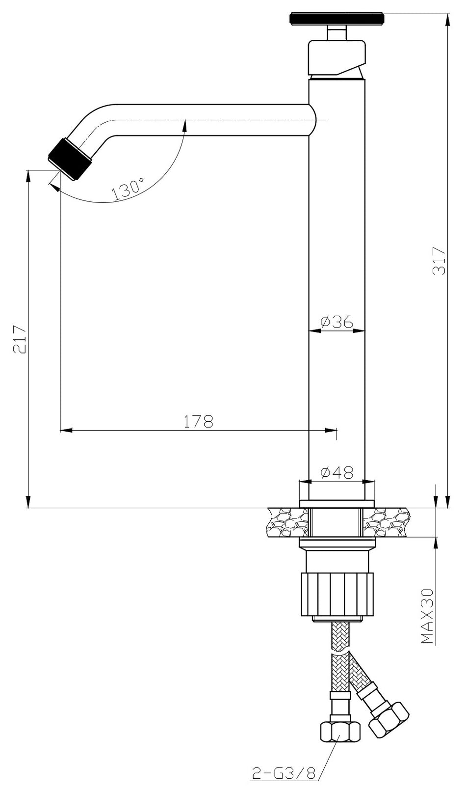 Tall Basin Mixer Tap Sink Faucet Black Finishing Red Handle Industrial Design