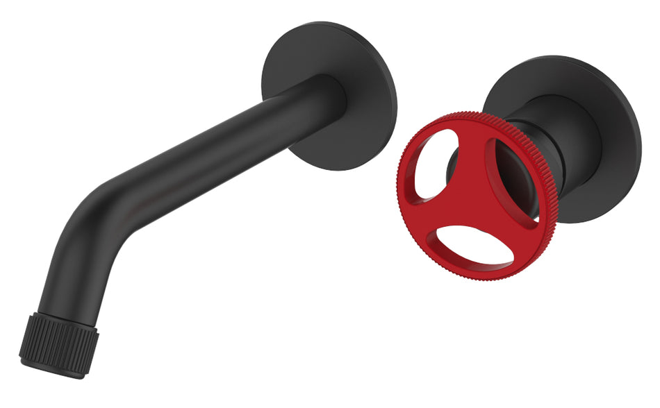 Concealed Basin Mixer Tap Sink Faucet Black Finishing Industrial Red Handle