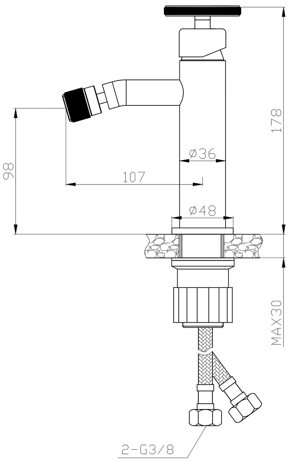 Standing Bidet Tap Faucet Black Finishing with Red Handle Industrial Design