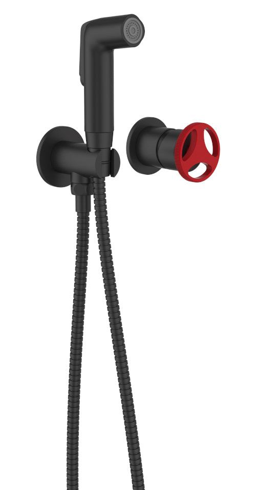 Concealed Bidet Tap Faucet Black Finishing with Red Handle Industrial Design