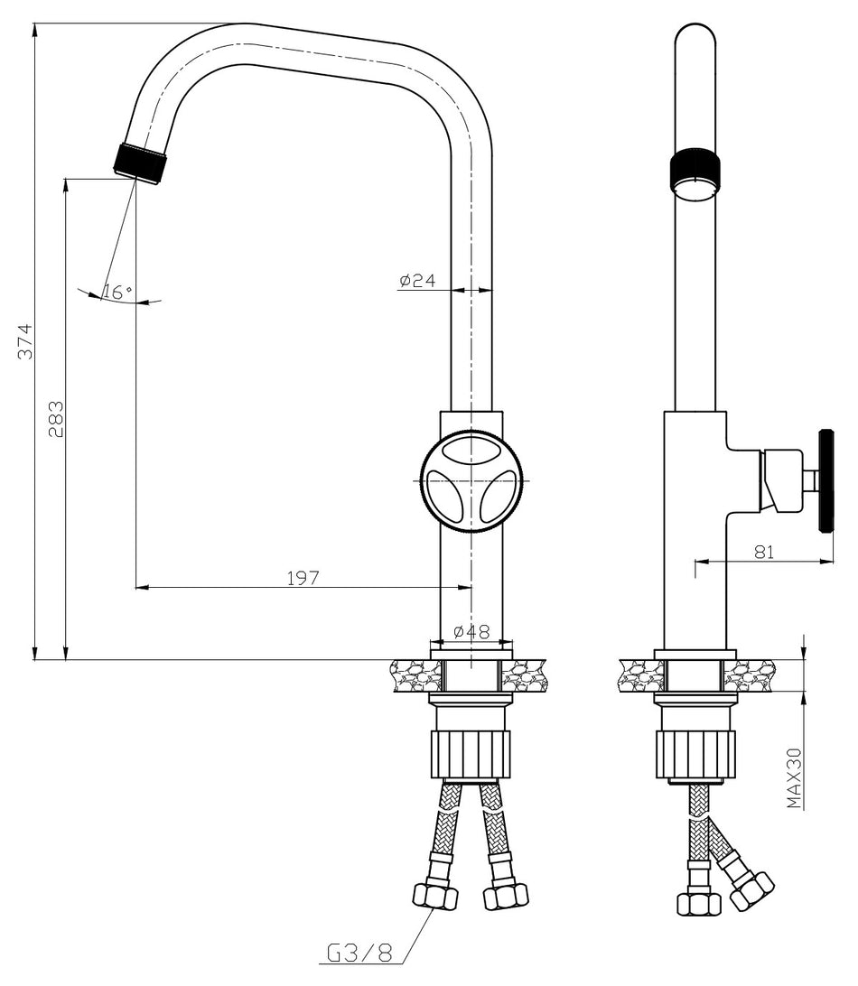 Kitchen Mixer Tap Sink Faucet Black Finishing with Red Handle Industrial Design