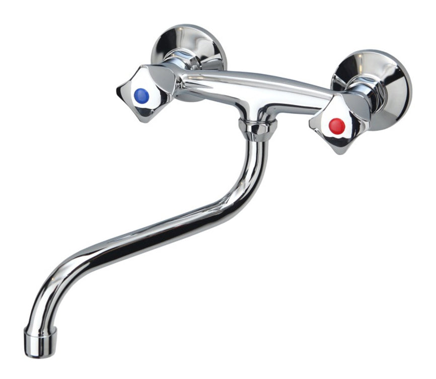 Basin 'S' Spout Chrome Mixer Tap Sink Faucet Classic Two Handle Design