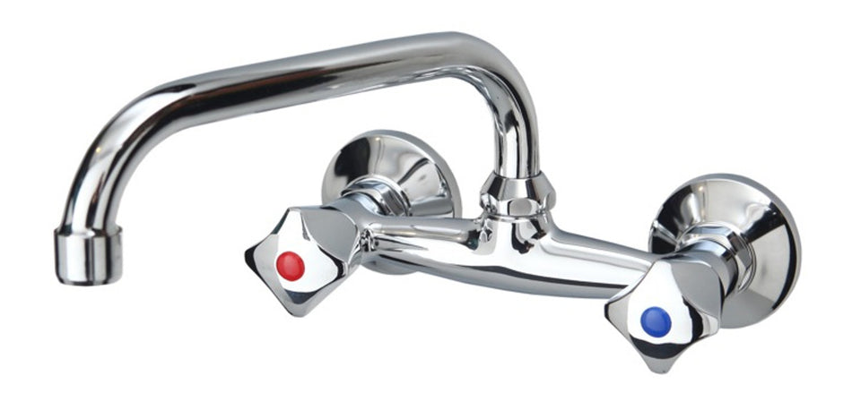 Basin 'C' Spout Chrome Mixer Tap Sink Faucet Classic Two Handle Design