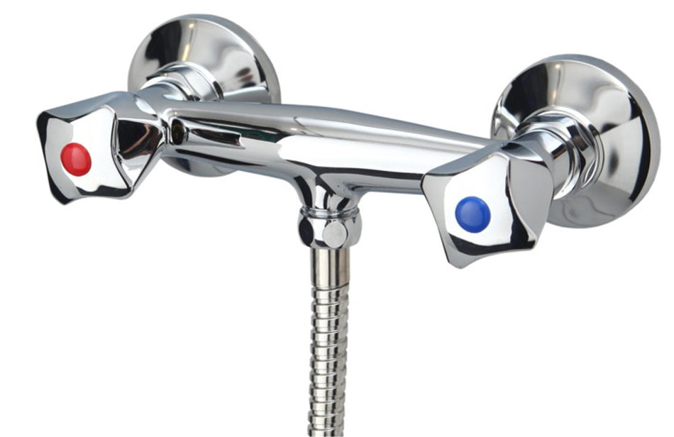 Shower Chrome Mixer Bathroom Wallmounted Classic Tap Two Handle Design
