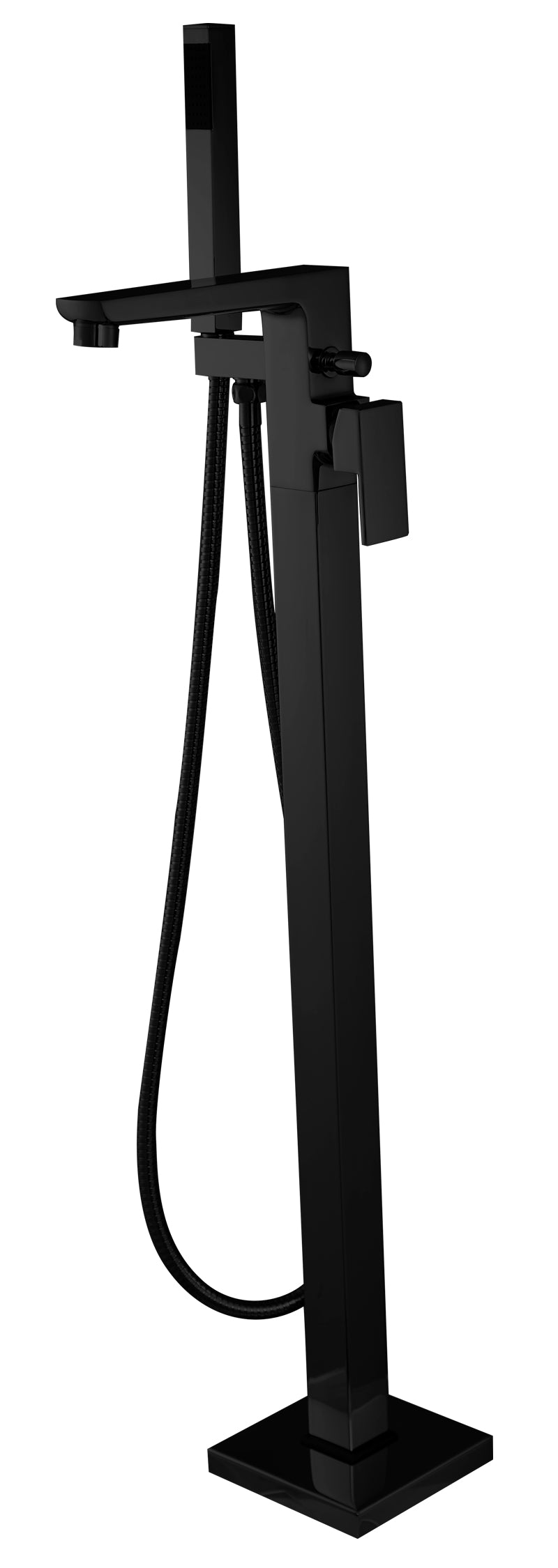 Freestanding Black Bath Tap Rectangle Shaped Bathtub Tall Faucet Shower Mixer