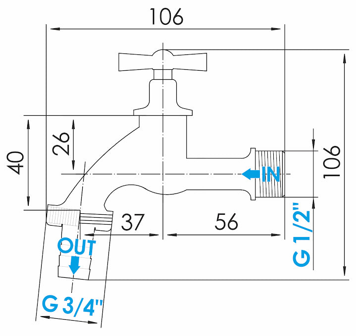 1/2" Inch Garden Water Feed Brass Tap Outdoor Watering Butterfly Handle
